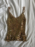 Vintage Y2K gold sequin crochet cami