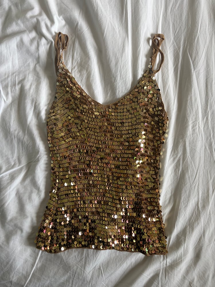 Vintage Y2K gold sequin crochet cami