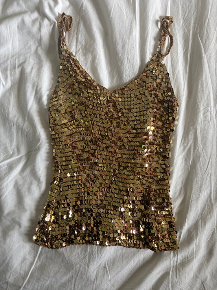 Vintage Y2K gold sequin crochet cami
