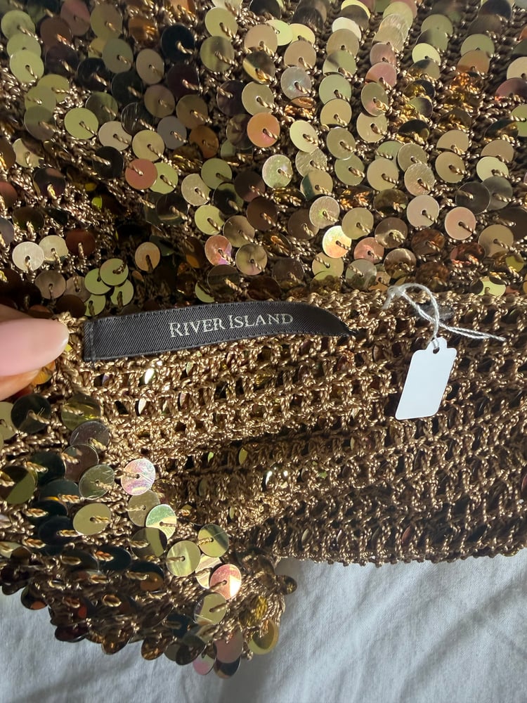 Vintage Y2K gold sequin crochet cami