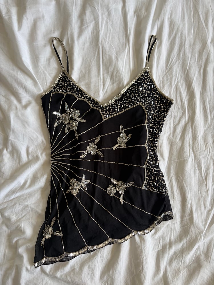 Vintage Y2K black sequin and beaded cami