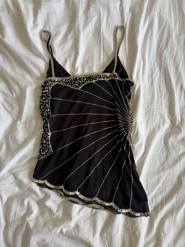 Vintage Y2K black sequin and beaded cami