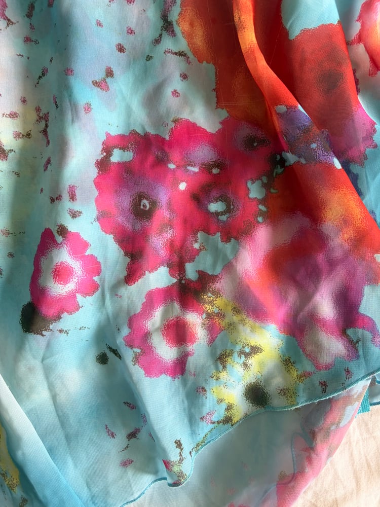 Vintage Y2K blue floral handkerchief hem Zara Larsson ruched bust cami