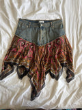 Vintage Y2K denim handkerchief hem beaded and sequin silk fairy skirt