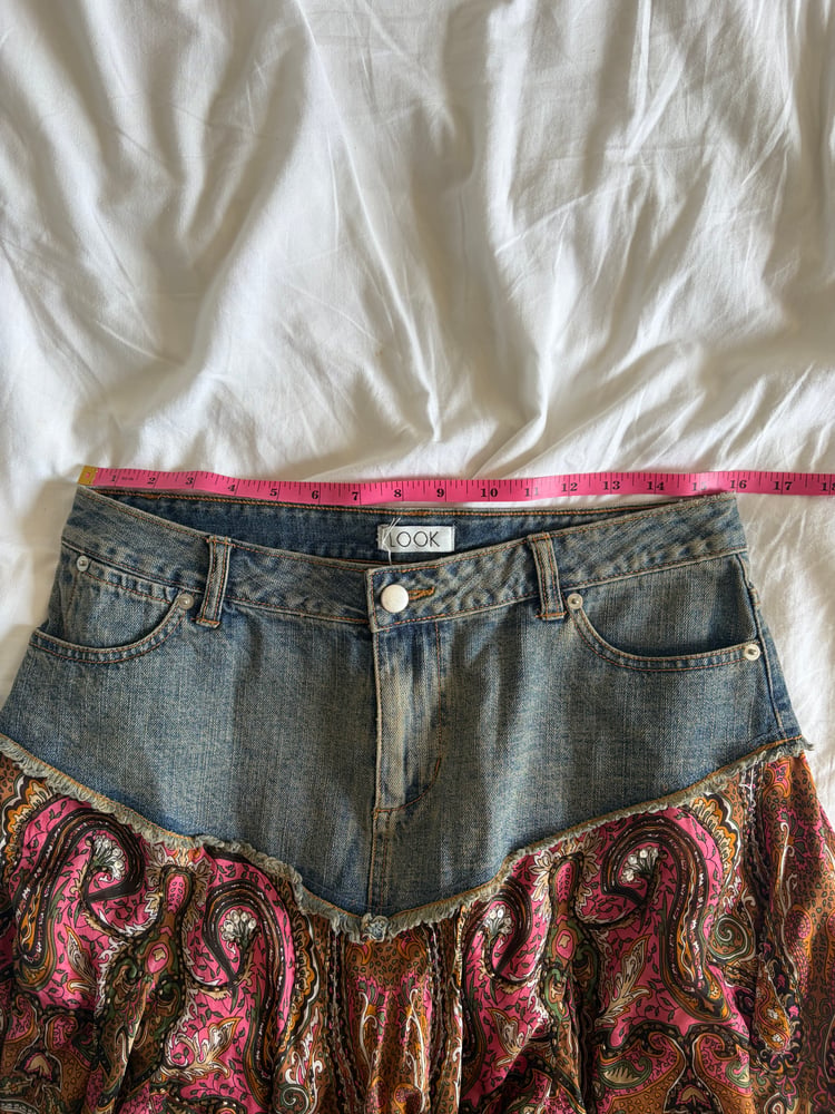 Vintage Y2K denim handkerchief hem beaded and sequin silk fairy skirt