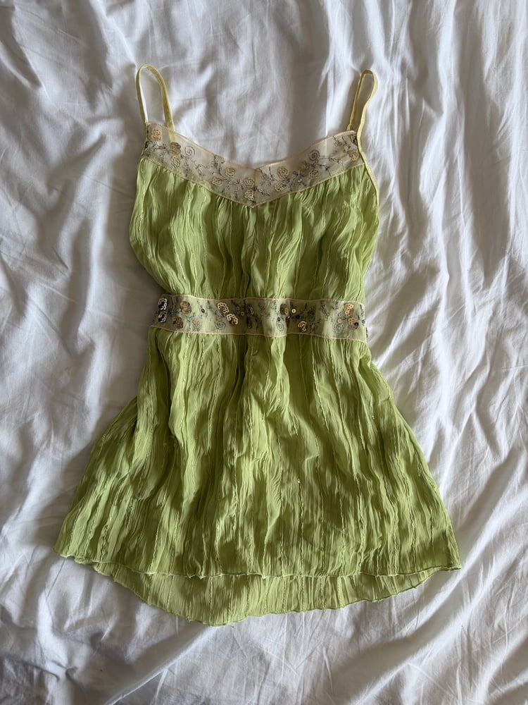 Vintage Y2K green sequin crinkle fairy cami