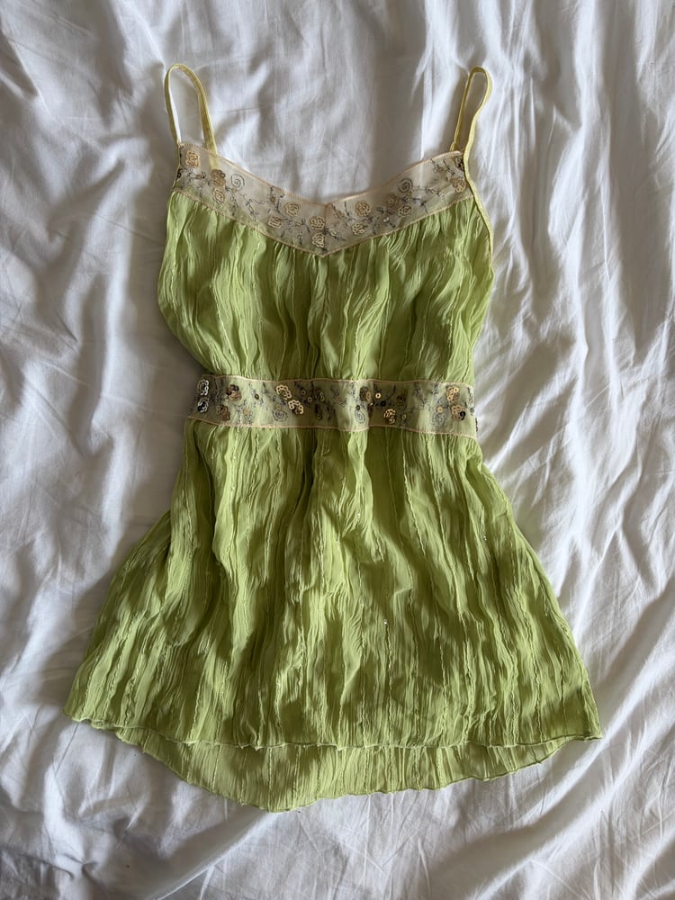 Vintage Y2K green sequin crinkle fairy cami