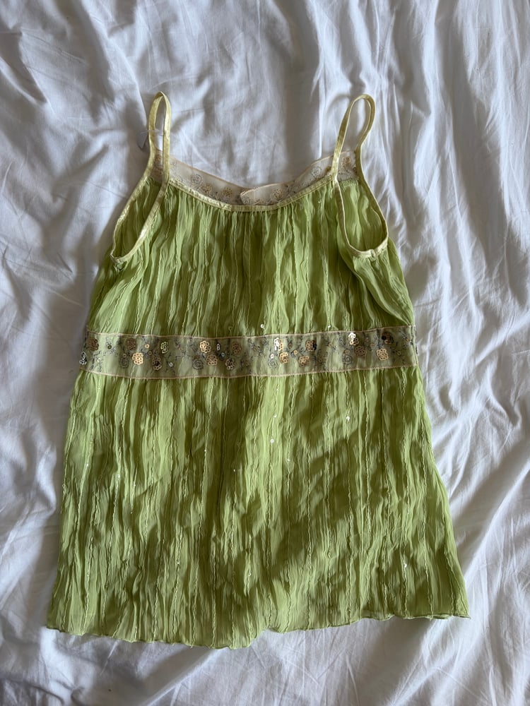Vintage Y2K green sequin crinkle fairy cami