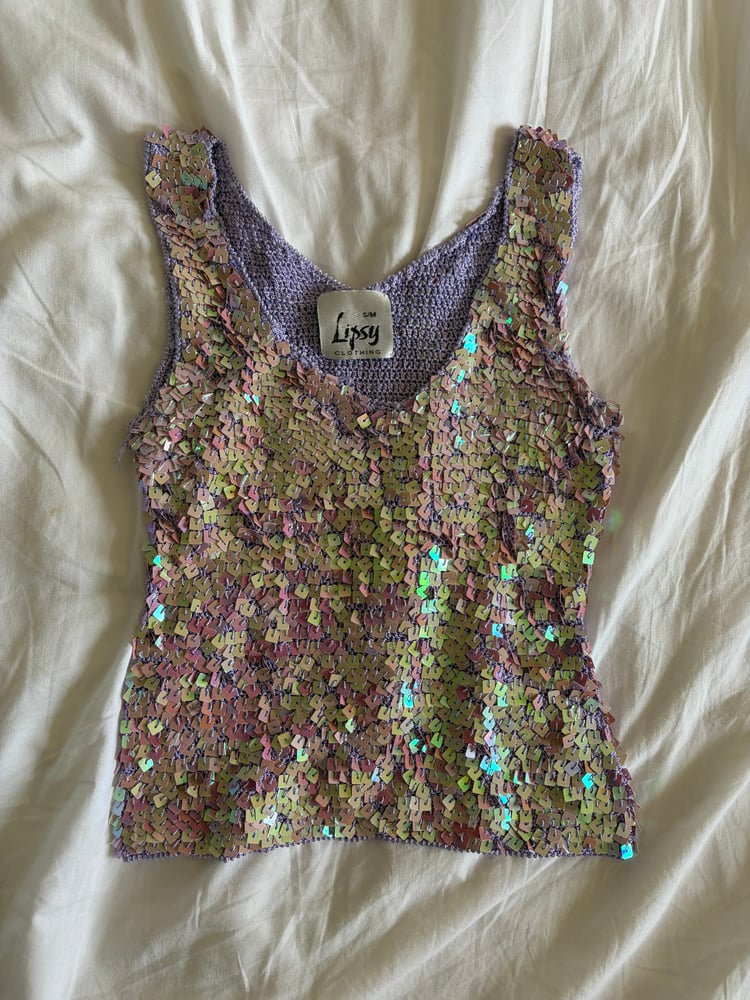 Vintage Y2K 90s Lipsy purple sequin crochet cami