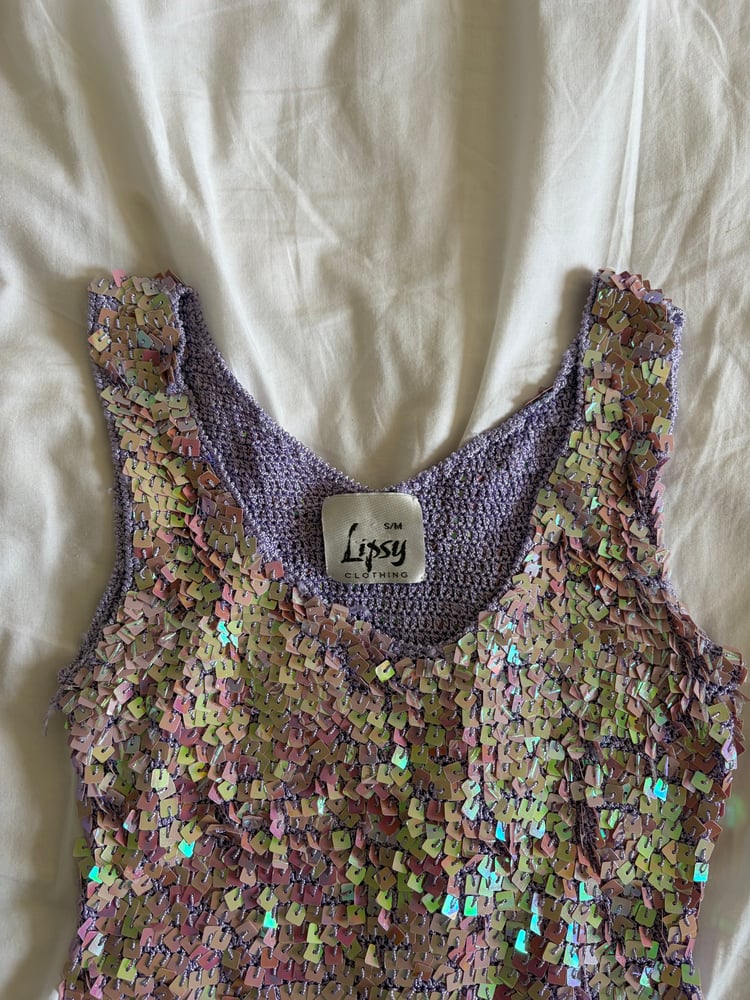 Vintage Y2K 90s Lipsy purple sequin crochet cami