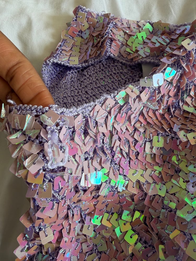 Vintage Y2K 90s Lipsy purple sequin crochet cami
