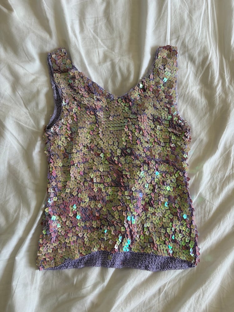 Vintage Y2K 90s Lipsy purple sequin crochet cami