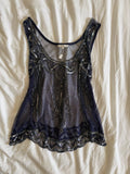 Vintage Y2K navy blue sequin beaded cami with scallop hem