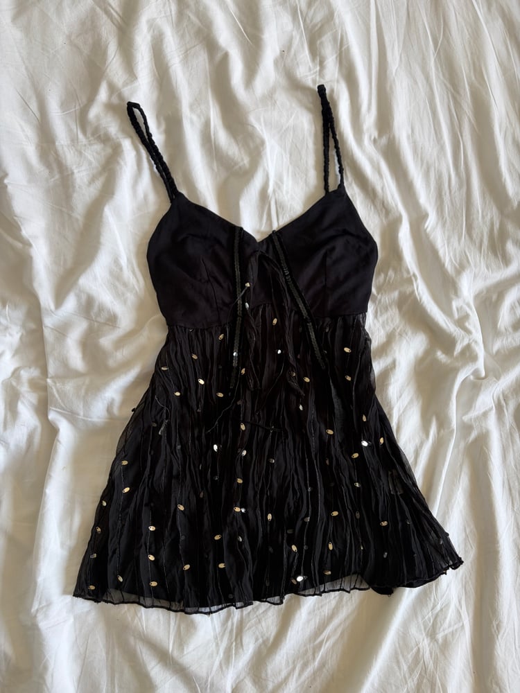 Vintage Y2K black sequin whimsy dark fairy cami
