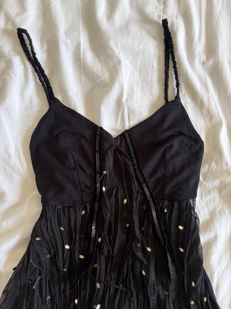 Vintage Y2K black sequin whimsy dark fairy cami