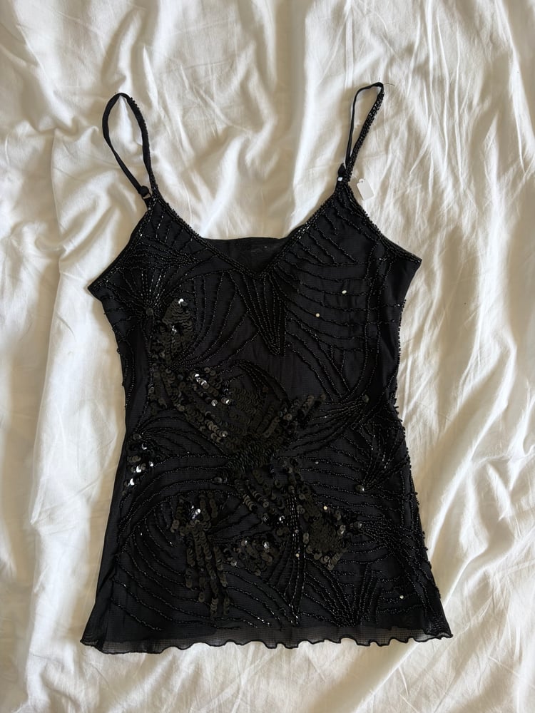 Vintage Y2K black sequin and beaded cami 