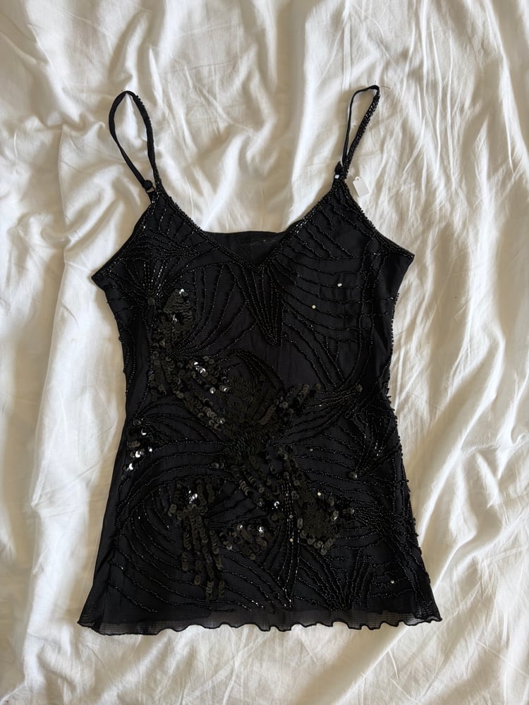 Vintage Y2K black sequin and beaded cami 
