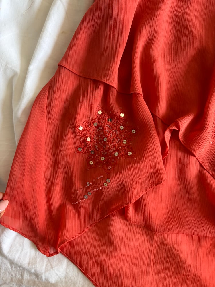 Vintage Y2K Orange sequin halter neck fairy cami with handkerchief hem