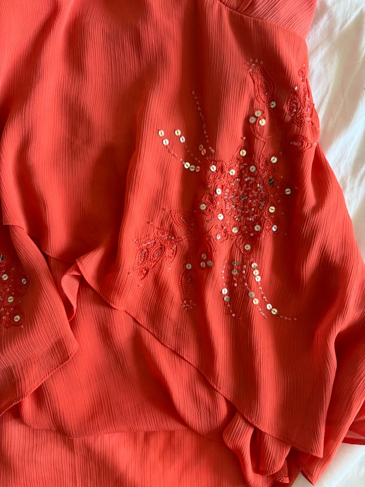 Vintage Y2K Orange sequin halter neck fairy cami with handkerchief hem