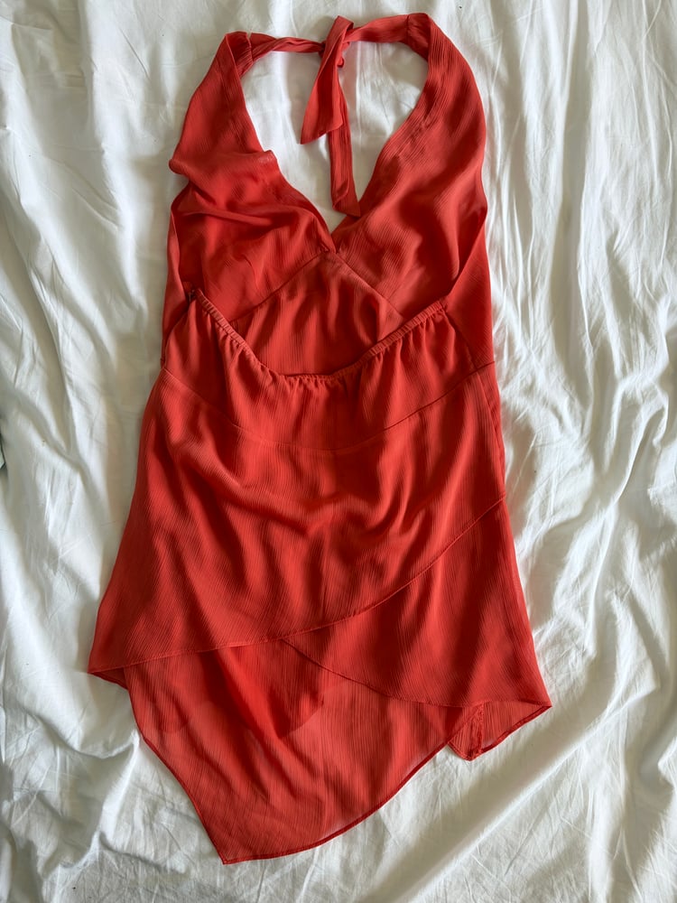 Vintage Y2K Orange sequin halter neck fairy cami with handkerchief hem