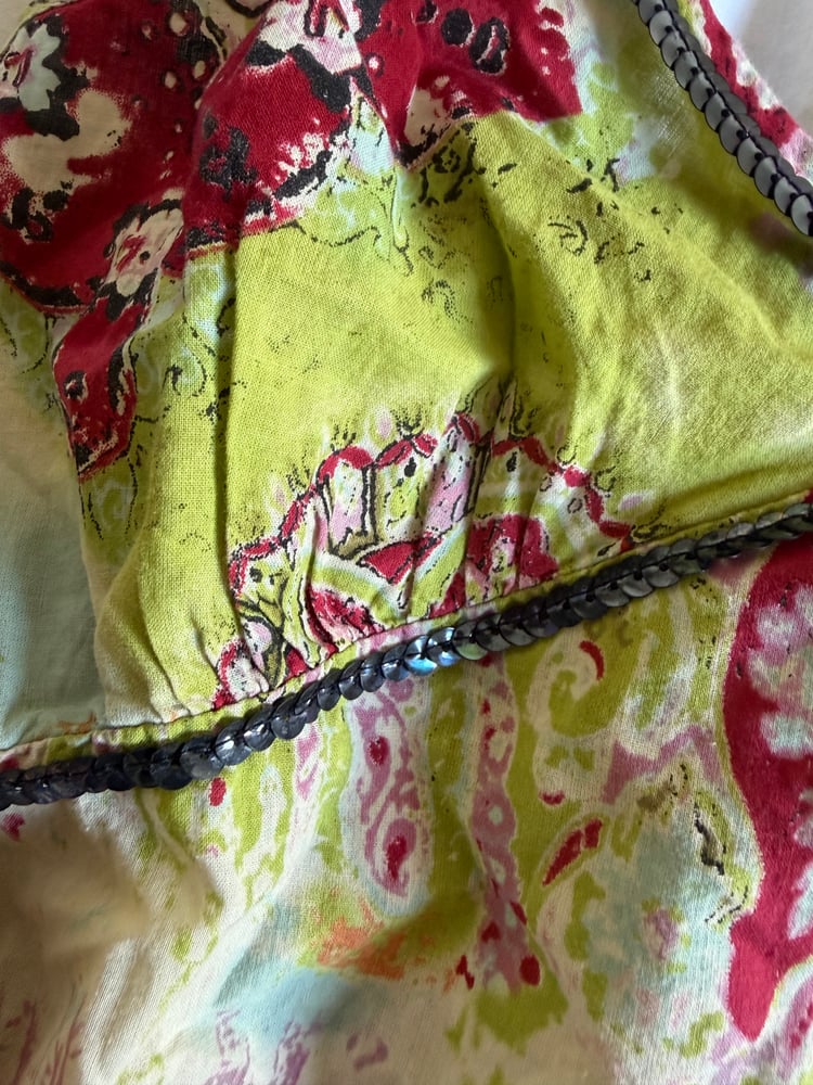 Vintage Y2K green floral cami with sequin bust detail