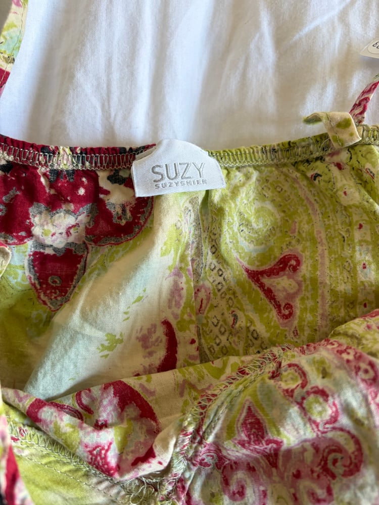 Vintage Y2K green floral cami with sequin bust detail