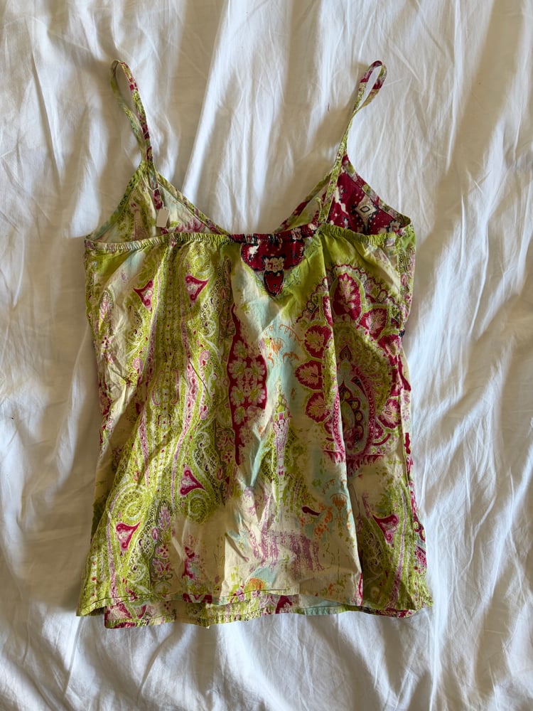 Vintage Y2K green floral cami with sequin bust detail
