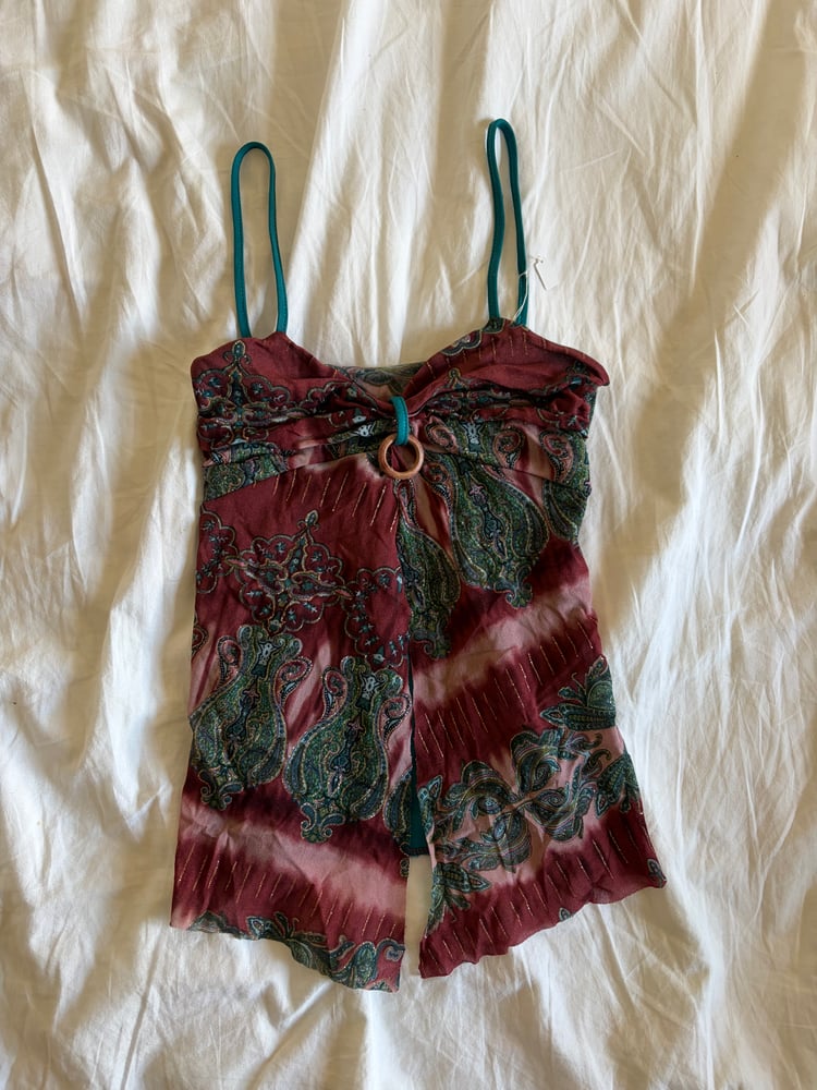 Vintage Y2K asymmetrical hem split front dark fairy cami with sparkly detail and o ring