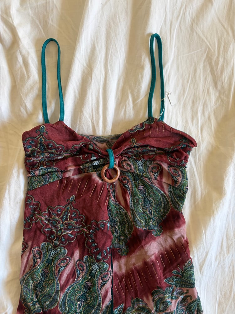 Vintage Y2K asymmetrical hem split front dark fairy cami with sparkly detail and o ring