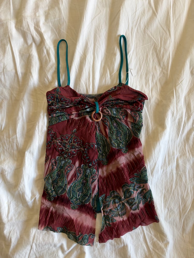 Vintage Y2K asymmetrical hem split front dark fairy cami with sparkly detail and o ring