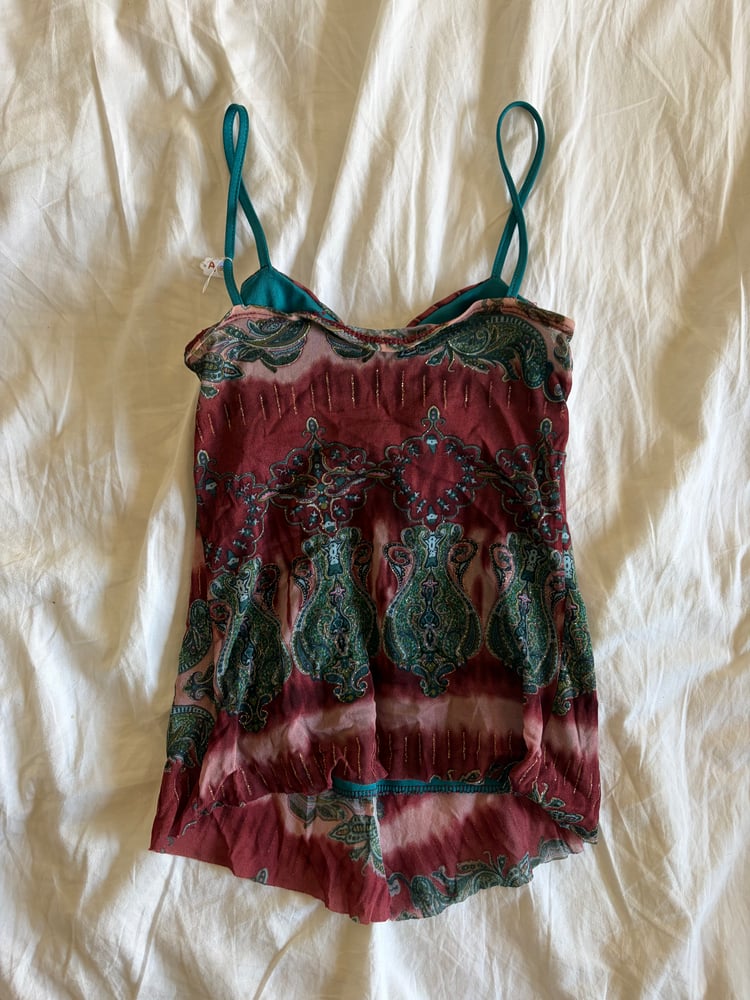 Vintage Y2K asymmetrical hem split front dark fairy cami with sparkly detail and o ring