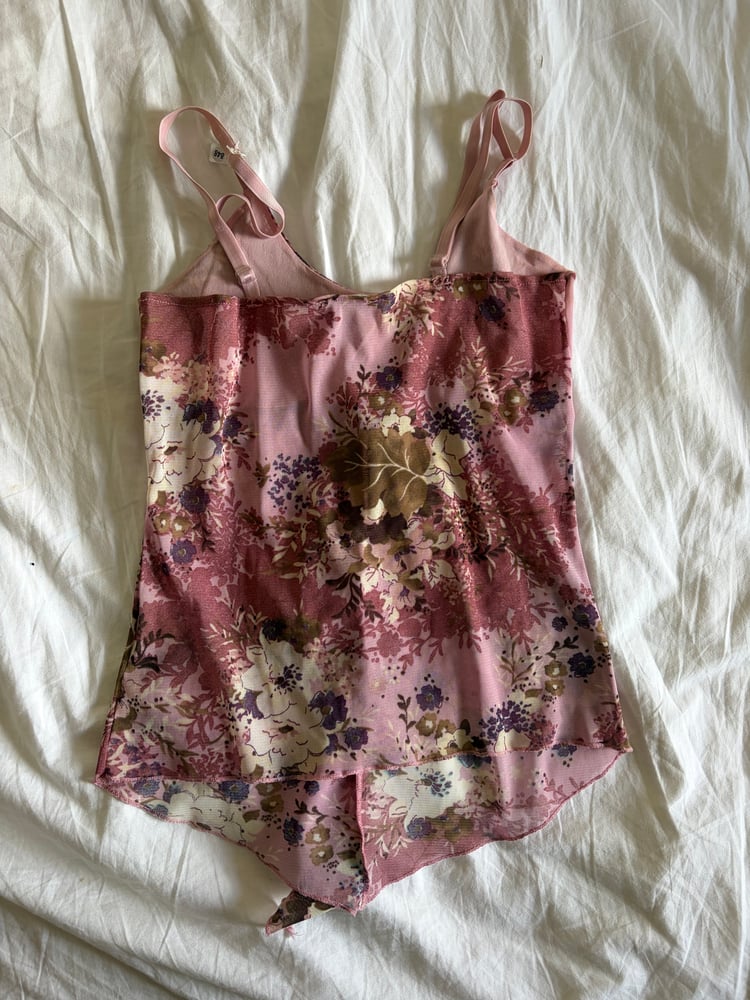 Vintage Y2K pink sequin asymmetrical hem ruffle cami