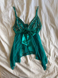 Vintage Y2K rare asymmetrical hem teal sequin and beaded cami