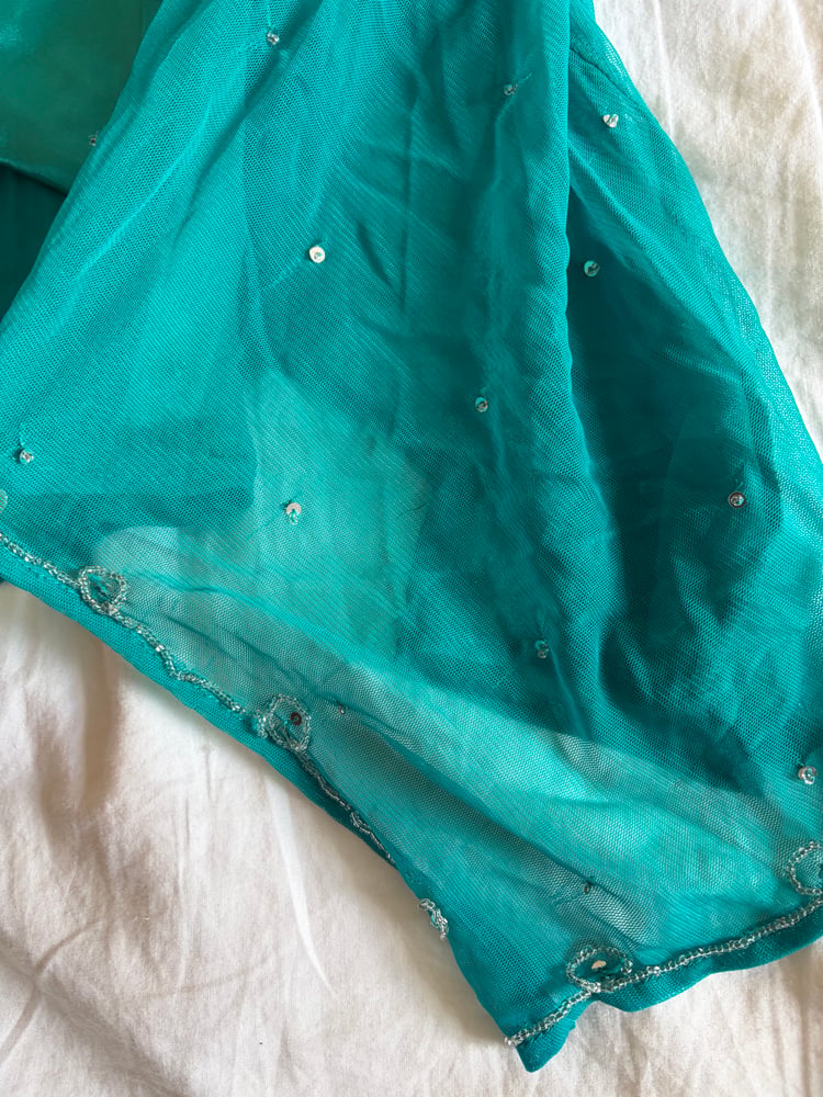 Vintage Y2K rare asymmetrical hem teal sequin and beaded cami