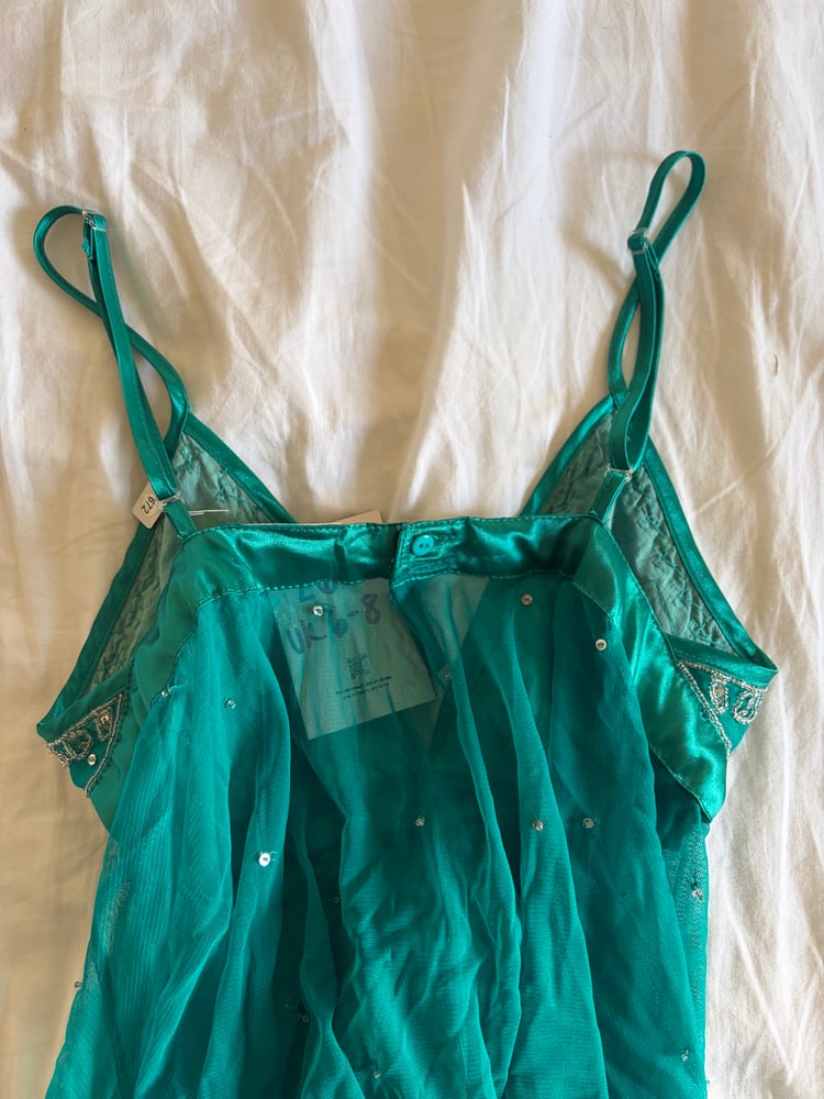 Vintage Y2K rare asymmetrical hem teal sequin and beaded cami