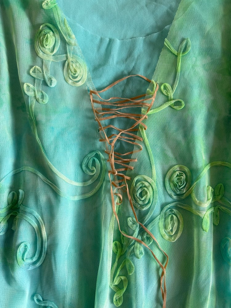 Vintage Y2K rare mermaid asymmetrical hem long sleeve fairy top with lace up bust detail