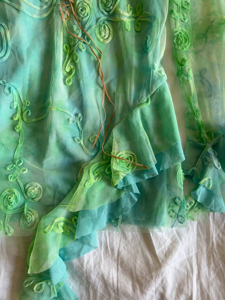 Vintage Y2K rare mermaid asymmetrical hem long sleeve fairy top with lace up bust detail