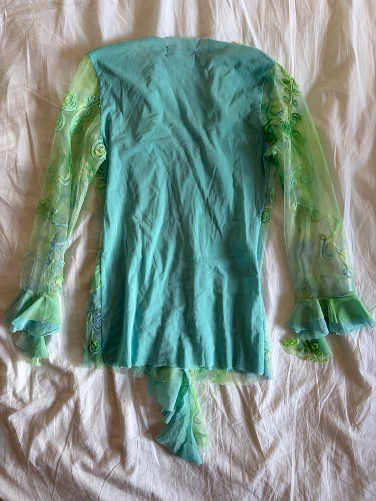 Vintage Y2K rare mermaid asymmetrical hem long sleeve fairy top with lace up bust detail