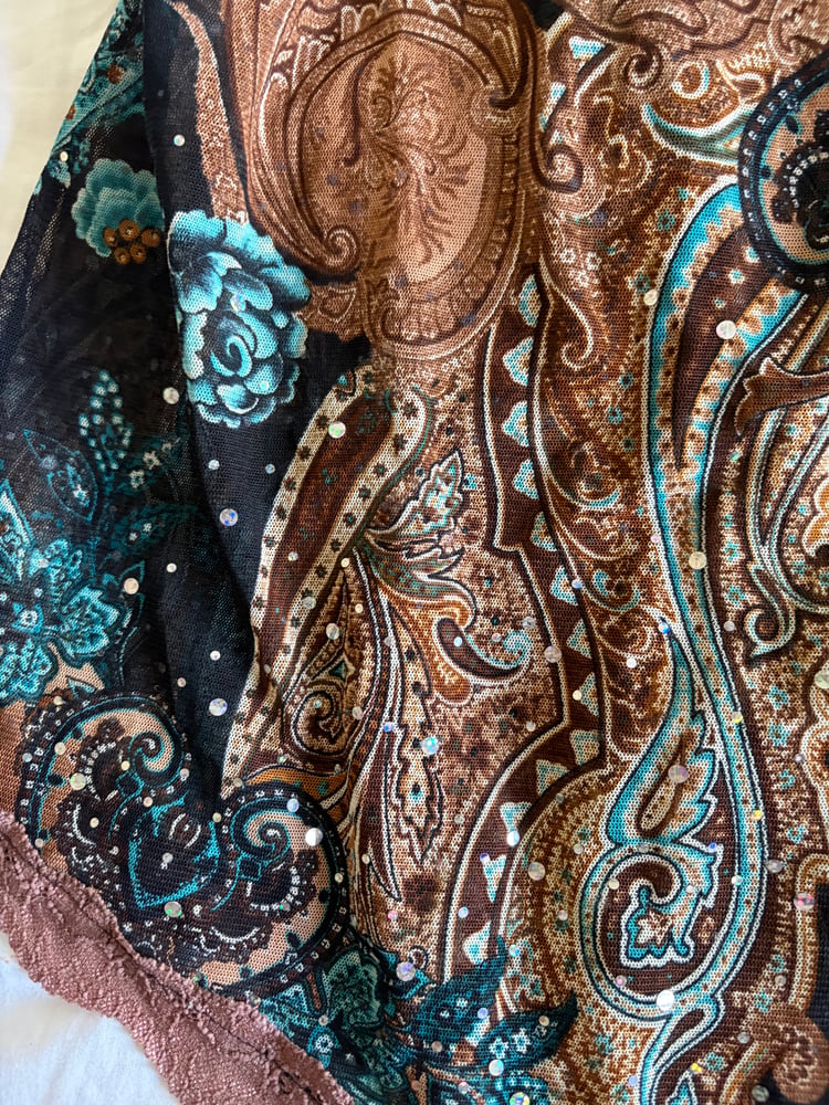 Vintage Y2K Italian asymmetrical hem brown fairy top with lace and sparkly detail