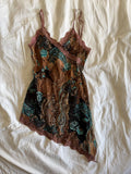 Vintage Y2K Italian asymmetrical hem brown fairy top with lace and sparkly detail