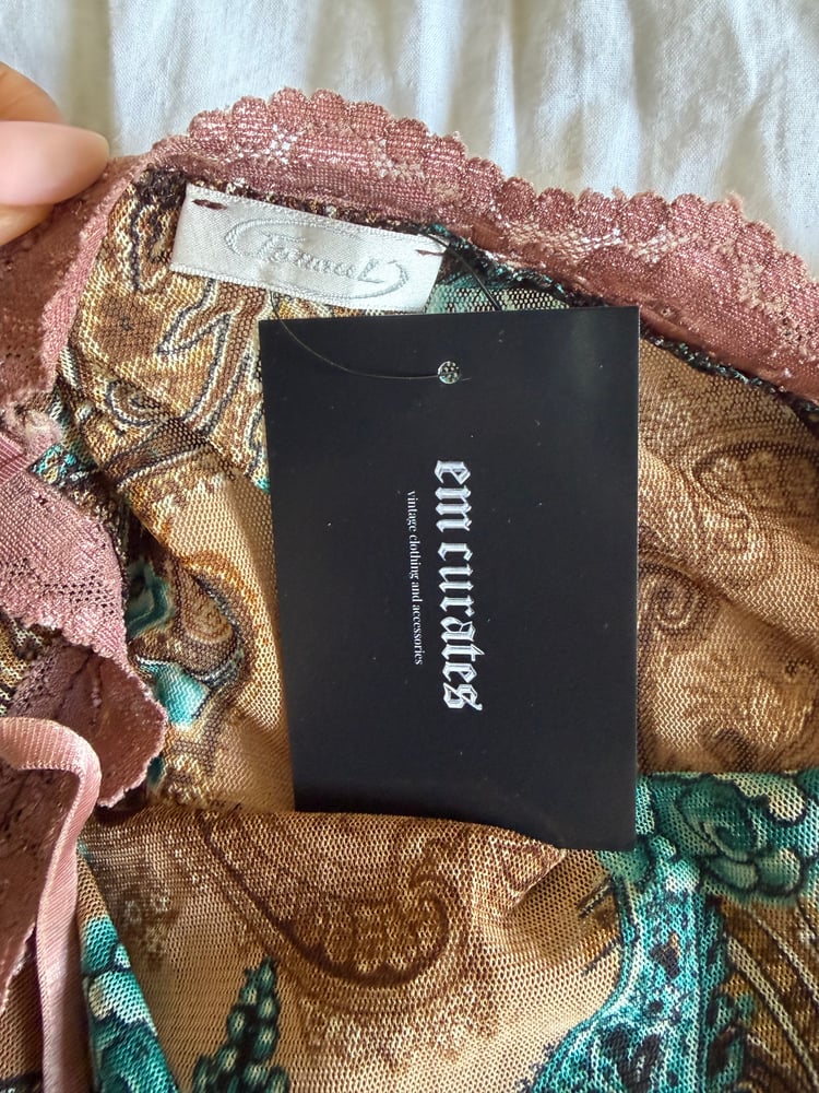 Vintage Y2K Italian asymmetrical hem brown fairy top with lace and sparkly detail