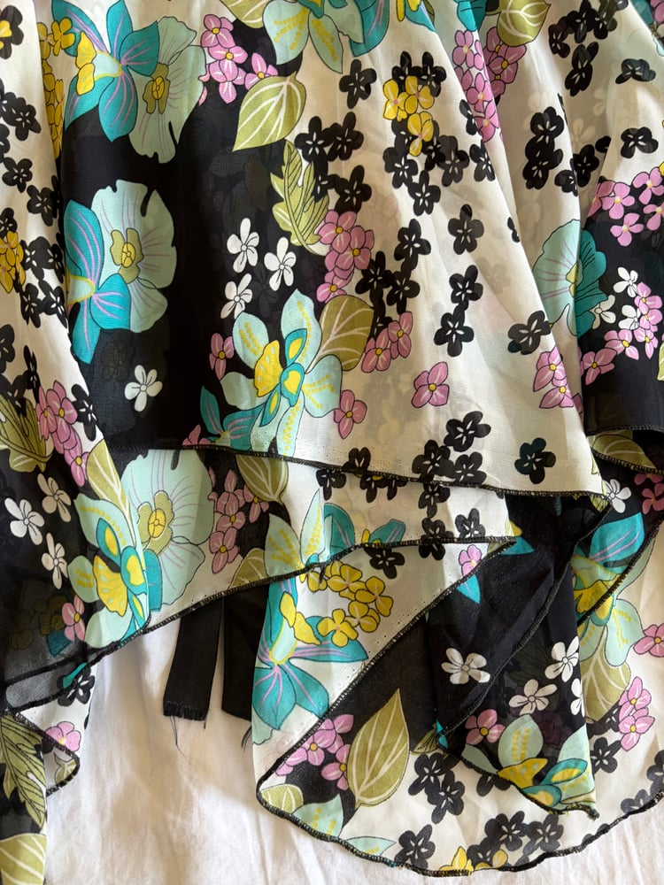 Vintage Y2K black floral handkerchief fairy hem cami with sequins