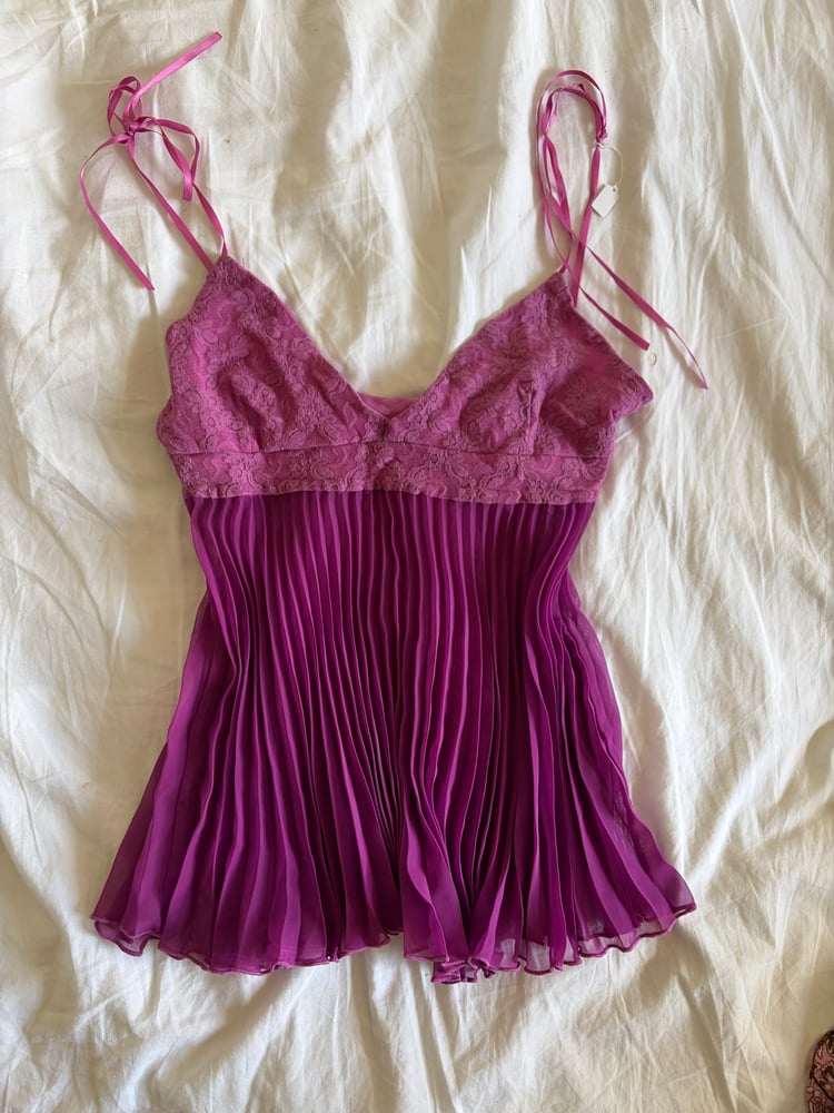 Vintage Y2K purple fairy cami with lace bust and tie strap detail