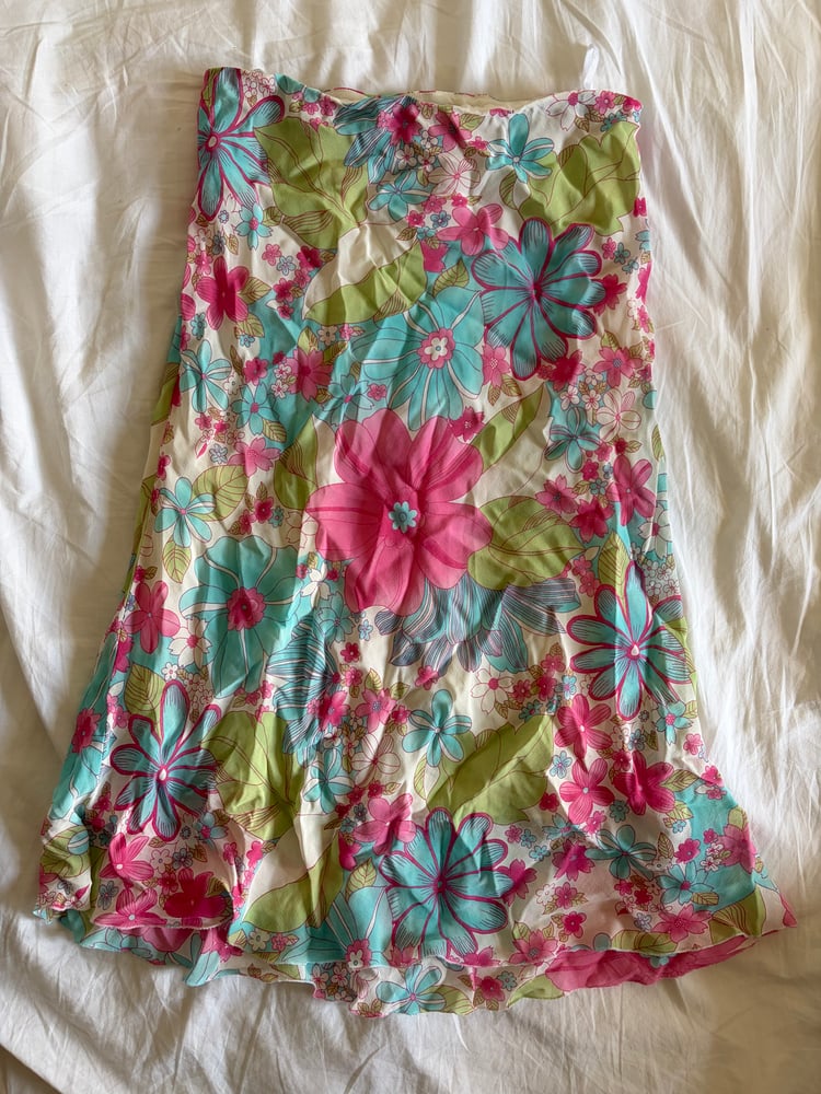 Vintage 1990s floral fairy midi skirt with green pink and blue