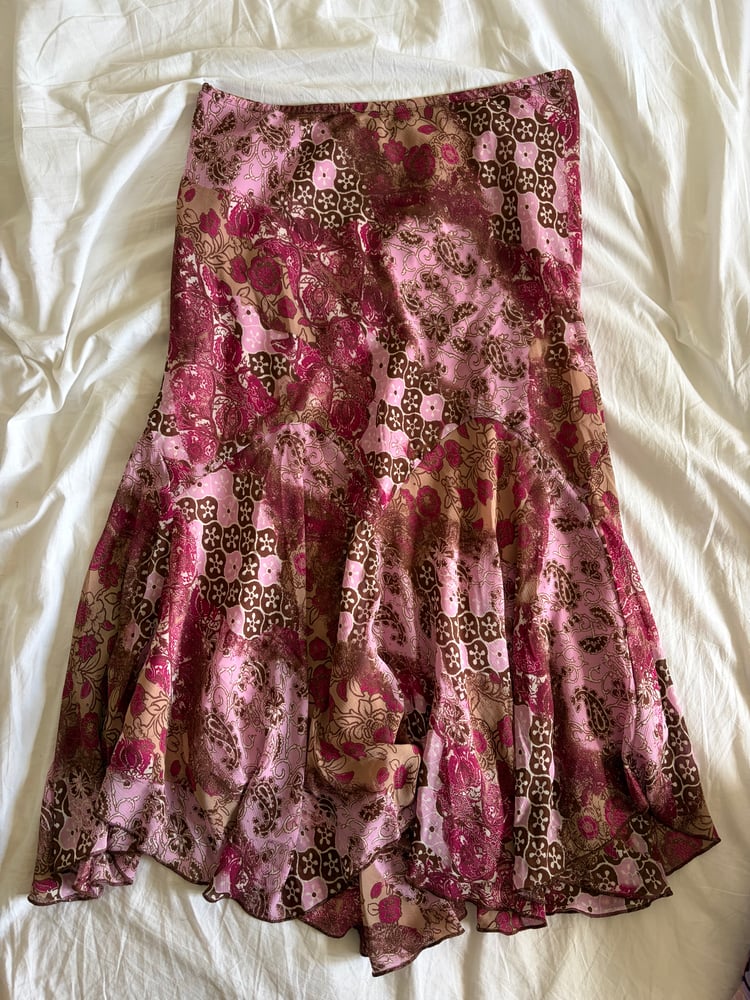 Vintage 1990s floral and paisley brown and pink fairy mermaid hem skirt
