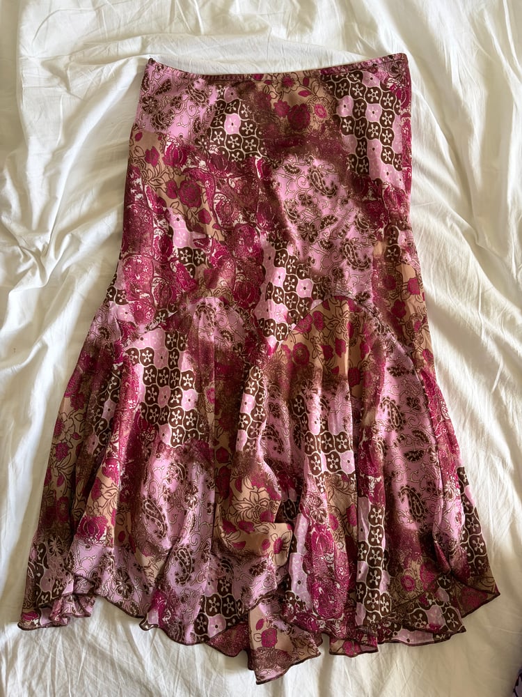 Vintage 1990s floral and paisley brown and pink fairy mermaid hem skirt