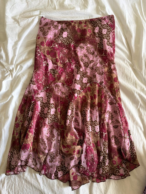 Vintage 1990s floral and paisley brown and pink fairy mermaid hem skirt
