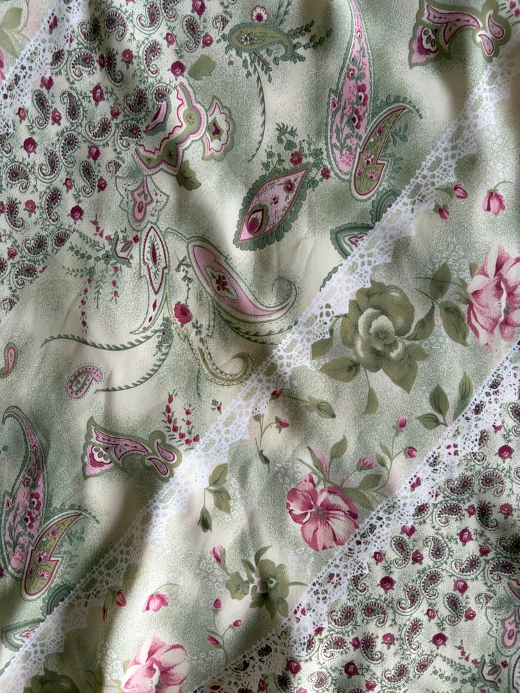 Vintage Y2K green floral and paisley pink double hem fairy midi skirt