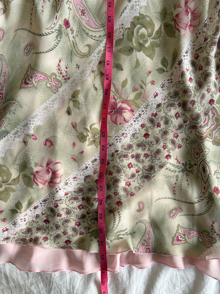 Vintage Y2K green floral and paisley pink double hem fairy midi skirt