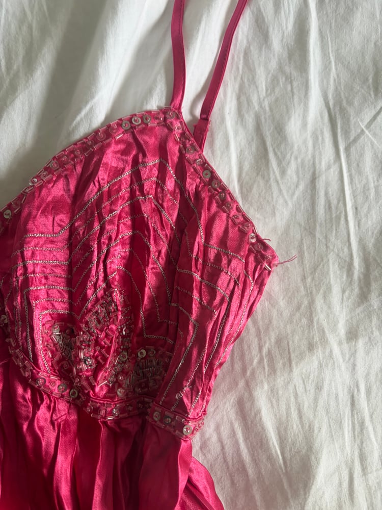 Vintage Y2K hot pink crinkle beaded and sequin cami